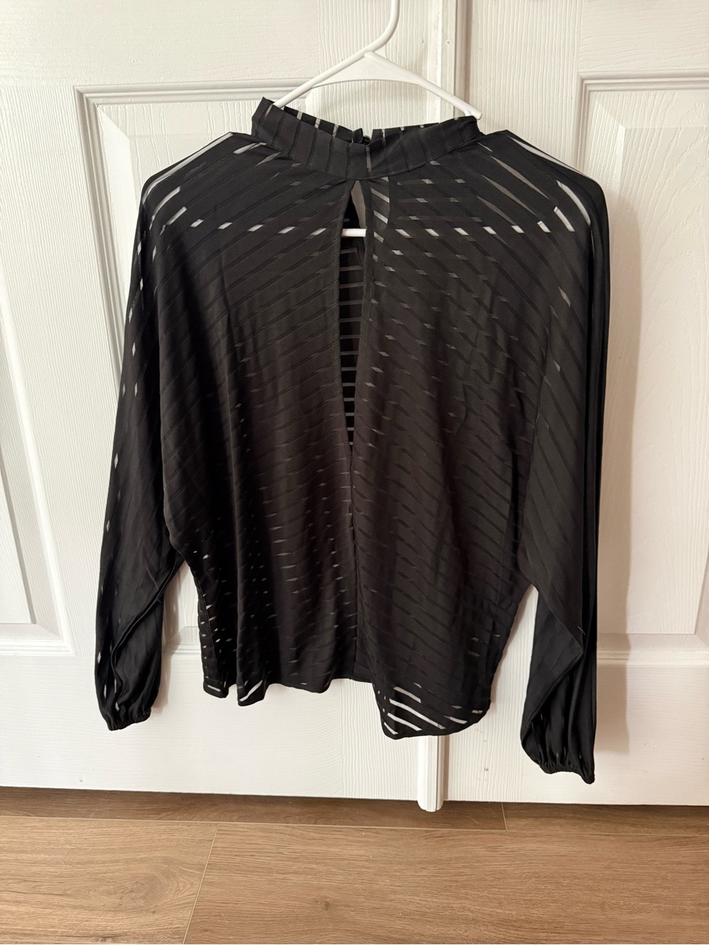 Women's Black Sheer Long-Sleeve Keyhole Top